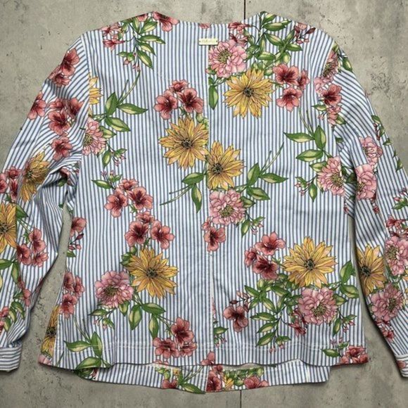 Rafaella Floral Tapered‎ Blazer Crewneck Jacket Womens Sz Large Blue Striped - Picture 6 of 12